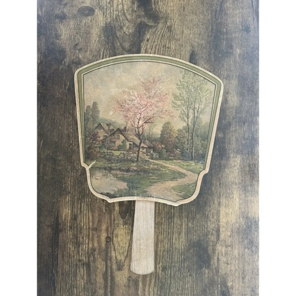 Vintage‎ Modern Dairy Paris ILL Spring Cottage Bridge Hand Fan